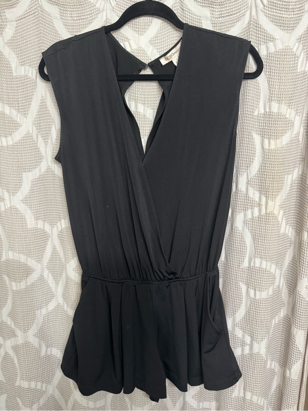 BCBG Black Sleeveless Surplice V-Neck Jumpsuit